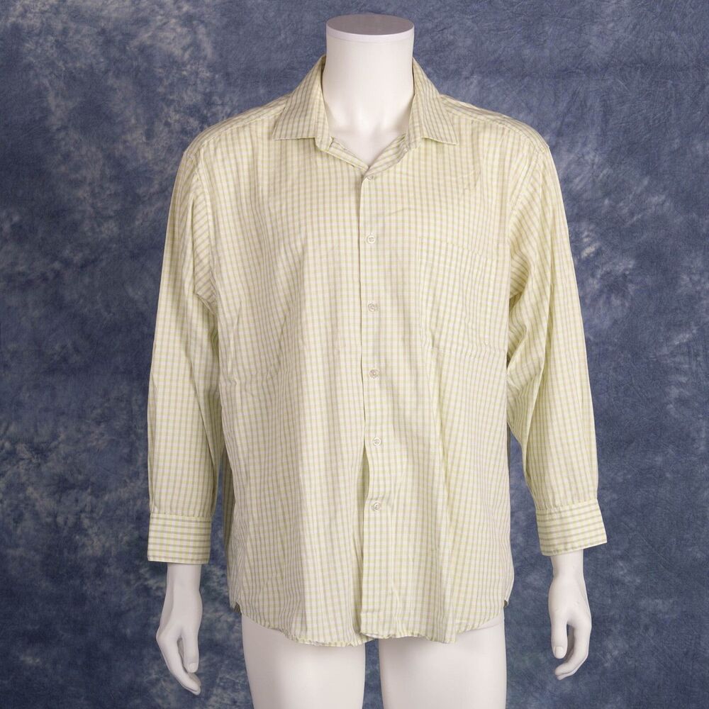 Alfani Performance XL Dress Shirt | 17.5 32/33 | Green White Check